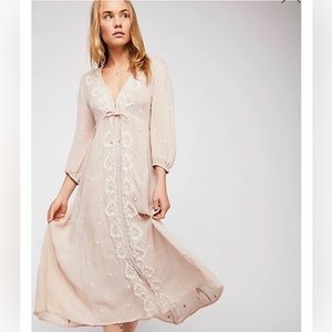 Free People Embroidered Fable Midi Dress In Antique Peach size XS